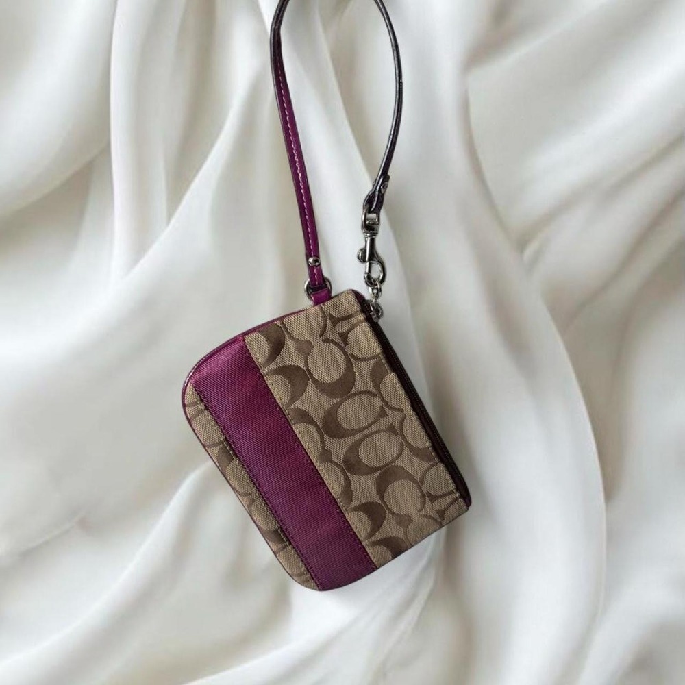 Coach signature monogram wristlet pink canvas stripe y2k vintage